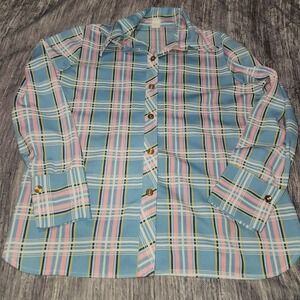 Vintage 70s Plaid Long Sleeve Button Up Shirt Pastel‎ Colors Union Made in USA